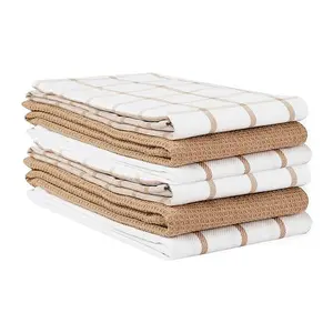 厨房毛巾套装6包棉毛巾，用于擦洗和清洁厨房高级餐具布米色