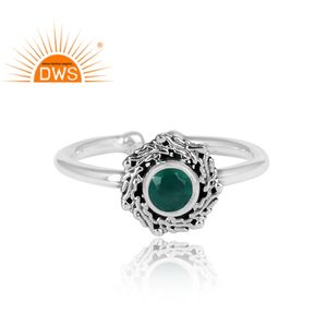 Magnifique bague en pierre précieuse d'onyx vert faite à la main en argent sterling 925 bague antique fabricant de bijoux en argent Collection classique - Product Image 2