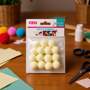 Palline Pompom ILAN 2,5 cm Colore Crema Decorazione Artigianale 15 Pezzi - Product Image 2