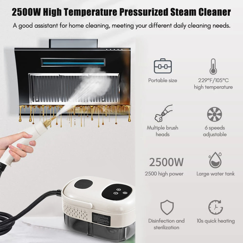 Dampfreiniger Handgerät 2500W Hochdruck Mit 6 Stufen Tragbar Weiß