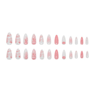 Lot de 24 <span class=keywords><strong>faux</strong></span> <span class=keywords><strong>ongles</strong></span> faits main, motif fleur rose coquillage, taille press-on, en <span class=keywords><strong>gel</strong></span>, forme amande et stiletto pour doigts - Product Image 4