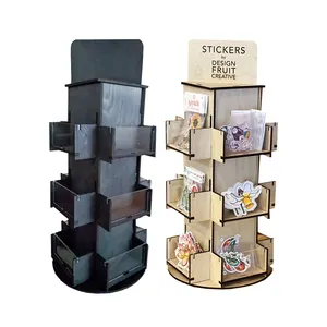 3 Tier Rotating Sticker Display Stand für Anbieter, Holz Counter top Organizer Regal für Untersetzer, Einzelhandel, Showcase, Messe