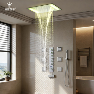 DipsiXinDi Concealed Shower <b>Set</b> <b>Square</b> Led Rainfall Head With Remote Control For Bathroom - Product Image 1
