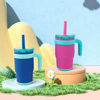 Offre Spéciale : Gourde Isotherme pour Enfants avec Poignée et Couvercle, Anti-fuite, en Acier Inoxydable à Double Paroi, 14 oz, avec Paille