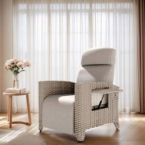 Tumbona Ergonómica para Exteriores ONKBOITE, Sillón <span class=keywords><strong>de</strong></span> Ratán con Respaldo Ajustable, Cojín Grueso, Soporte Continuo, Bordes Marrones, Color Almendra - Product Image 2