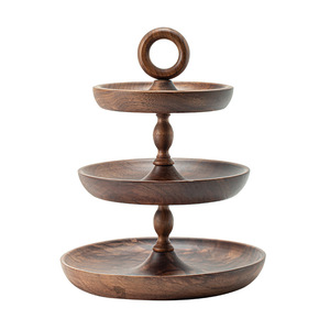 Solid Wood Three Tiered <b>Tray</b> Walnut Wood Serving Dish For <b>Tea</b> Snacks Fruit Household Use - Product Image 5