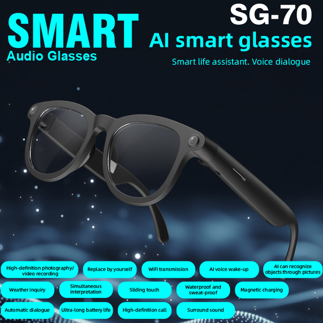 Outdoor Sport SG-70 AI Smart Glasses with Camera HD Video WiFi BT Call Music Player Translation IPX-5 Waterproof Sunglasses