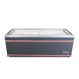 Comercial horizontal comida fría en <span class=keywords><strong>el</strong></span> pecho de la isla pantalla refrigerador congelador para supermercado - Product Image 1