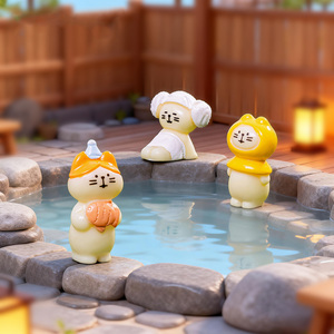 Adorables figurines de chats Zakka Onsen en résine, miniatures pour jardin féerique DIY, bonsaï, décoration maison & bureau & boîte surprise - Product Image 4