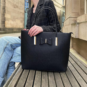 Bolsa Tote Grande Preta Simples de Poliéster com Logo e Alça Superior para Mulheres, com Zíper, para Escola, Trabalho, Lazer, Todas as Estações - Product Image 6