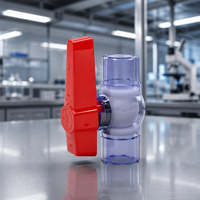 Vanne à boisseau sphérique en PVC transparent DN15-DN50, raccord union, manuelle, en plastique, avec poignée papillon rouge pour l'eau