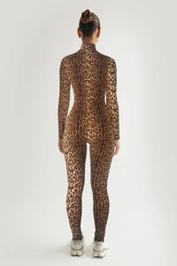 2025 pense femmes coupe ajustée imprimé léopard barboteuses taille haute moulante combinaisons Sexy décontracté combishorts pour le printemps automne - Product Image 4