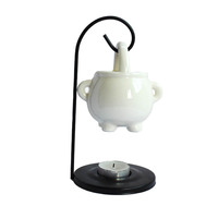 Vente en gros Halloween Brûleur de cire en céramique noir blanc pour aromathérapie Brûleur à huile de chaudron suspendu Parfum de bois de santal Décoration intérieure