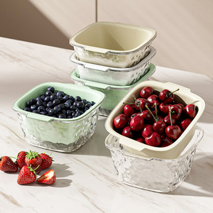 Double Layer Fruit Washing Draining <b>Basket</b> 4 Piece Set <b>Plastic</b> Dishwasher Safe Kitchen Fruit Vegetable Storage Container - Product Image 1