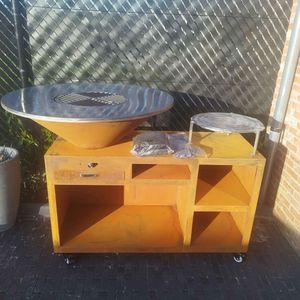 AHL Weathering Steel Adjustable Height Home Barbecue Oven with Rust Finish <strong>and</strong> Flame Safety - Product Image 3