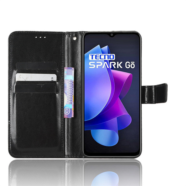 Mobile Phone Leather Case Crazy Horse Pattern Flip Card Shockproof Wallet Function for Tecno Spark Go 2023 Smart 7 HD