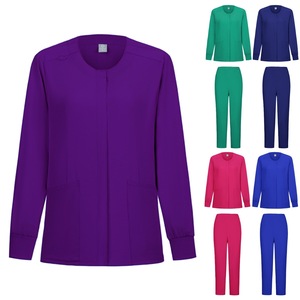 Women's Scrub Set Long Sleeve Cardigan Top And Pants Moisture Wicking Knitted Split Uniform Hospital Workwear - Product Image 1