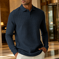 Polo homme Jiaer respirant à motif épi de blé, coupe ajustée, manches longues, style décontracté et professionnel, idéal printemps-automne