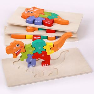 Vente en gros de jouets en bois pour enfants : Blocs à emboîter à boucles, Puzzles 3D, Jeux de bureau DIY à assembler, Motifs animaux de dessin animé, dinosaures et véhicules, pour garçons et filles - Product Image 2