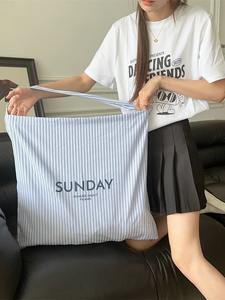 Bolsa de Mano Personalizada con Logotipo, de Algodón a Rayas, Reutilizable, de Lona, Ligera, Lavable, de Gran Capacidad, para Compras - Product Image 5