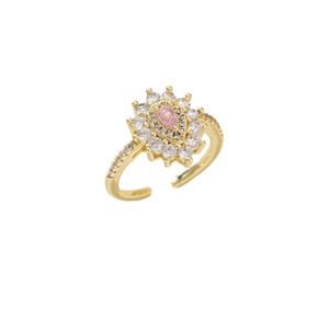 Vintage Halo Pink Pear Zircon Sunflower Open Adjustable <b>Ring</b> Gold Silver Plated Brass <b>Statement</b> <b>Rings</b> For Women - Product Image 1