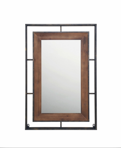 Rustic <strong>Industrial</strong> <strong>Wall</strong> <strong>Mirror</strong> with Wooden Inner Frame and Black Metal Grid Outer Frame for Farmhouse and Loft Decoration - Product Image 2