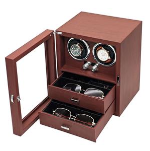Boîte à <span class=keywords><strong>remontoir</strong></span> de <span class=keywords><strong>montre</strong></span> <span class=keywords><strong>automatique</strong></span> de luxe en bois de grain rouge bordeaux, écologique, silencieuse, avec présentoir rotatif multifonctionnel à 2 niveaux - Product Image 4