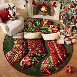 Simpatico cartone animato stampato bassotto Corgi gonna albero di natale retrò rosso tappeto corto di peluche - Product Image 2