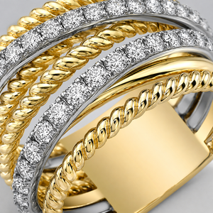 Anello a due toni con più fasce per donna, gioiello da dito a strati alla moda - Product Image 5