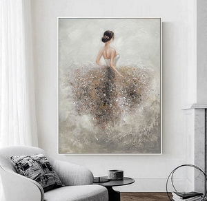 Quadro da parete con cornice bianca, arte astratta 3D con texture, <span class=keywords><strong>dipinto</strong></span> a olio fatto a mano, decorazione per soggiorno, tela con <span class=keywords><strong>ballerina</strong></span>, <span class=keywords><strong>dipinto</strong></span> decorativo. - Product Image 3