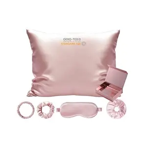 Set Hadiah sarung bantal sutra murbei murni, masker mata tidur 19/22mm mewah, layanan kustom untuk wanita