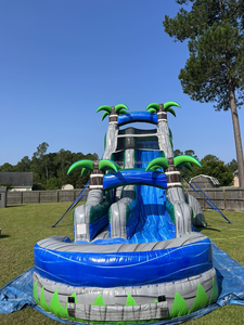 商業用キッズスライドダブルレーントロピカルヤシの木子供と大人のためのプール付きインフレータブルウォータースライド - Product Image 3