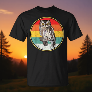 Camiseta Vintage Retro con Diseño de Búho al Atardecer, Unisex para Adultos, Manga Corta, Cuello Redondo, Impresión Serigráfica, Tallas S M L XL XXL - Product Image 3