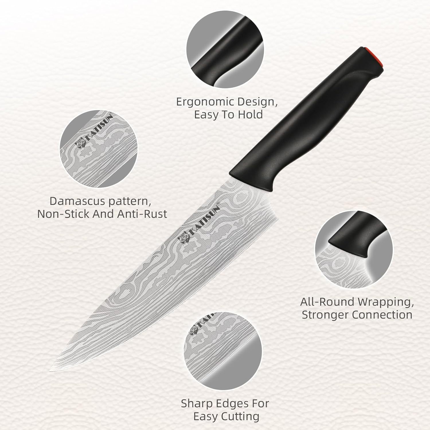# 15-Piece Damascus Pattern Kitchen Knife Set – High Carbon Chef Knives with Ergonomic Anti-Slip Handles & Sharpener - View 3