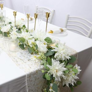 Guirlande de fleurs artificielles longues, roses blanches, feuilles d'eucalyptus, décorations d'arche de mariage, couronne pour usage intérieur et extérieur - Product Image 3