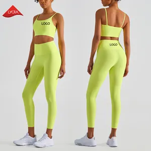 Yeni varış 80% naylon 20% Spandex kumaş spor Fitness Yoga seti kadınlar egzersiz spor giyim sutyen ve tayt 2 parça Set