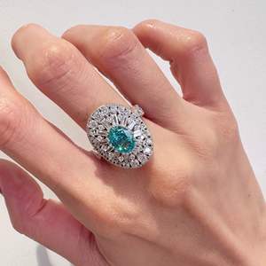 แหวนทรงไข่สไตล์โบราณกลางศตวรรษ พาลัยบา ซี บลู เงินแท้ S925 แหวนทรงรีหรูหราทันสมัย - Product Image 1