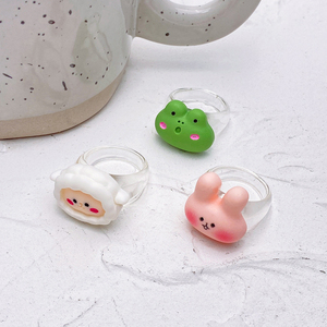 귀여운 만화 어린이 개구리 곰 코끼리 토끼 반지 소녀 재미 크리 에이 티브 컬러 수지 반지 도매