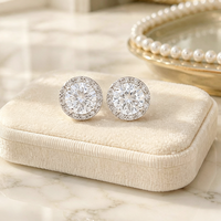 Boucles d'oreilles tendance en cuivre plaqué rhodium pour femme, avec zircone cubique (CZ), styles clous, halo, solitaire coussin, solitaire carré, pour mariée et mariage
