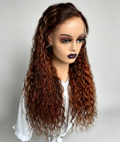 Perruques Lace Front HD transparentes en cheveux humains, couleur Ombré Bourgogne, haute densité, cheveux humains bruts originaux, en stock usine