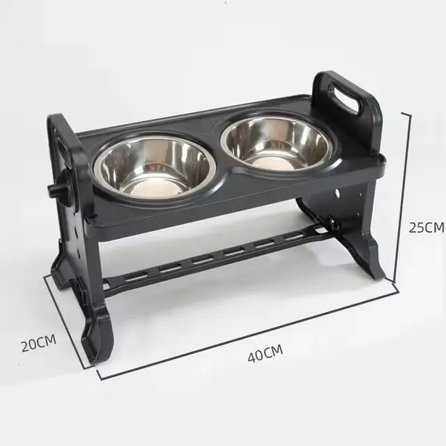 Adjustable Double Dog Feeding Bowls Drinker Stand Pet Stainless Steel Drinking Bowls Raised Feeder For Small Large Dog