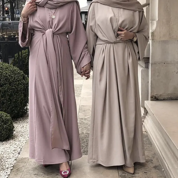 Vestido liso musulmán de manga larga para mujer, nuevo diseño, talla grande, Abaya, 2020