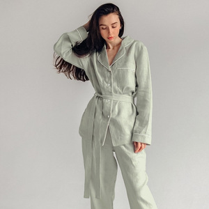 Rắn màu ngủ phụ nữ bán buôn bông đồ ngủ thiết lập phù hợp cổ áo mềm 100% cotton dệt đồng bằng nhuộm mục Chứng Khoán 25 ngày - Product Image 4