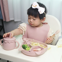 Ensemble de vaisselle pour bébé en silicone sans BPA, bol anti-fuite, assiette en silicone, vaisselle pour bébé en silicone