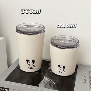 Gobelet isotherme en acier inoxydable mat, design mignon de chien, style couple, gobelet portable pour boire de l'eau pour femmes - Product Image 4
