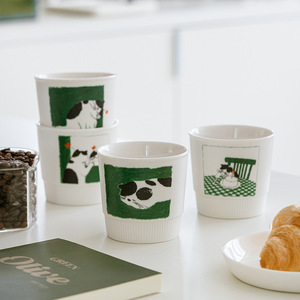 Cute Cat Coffee Mug Nordic Ceramic Mug Without Handle Porcelain Cup for Latte Cappuccino - Product Image 2