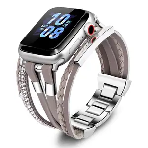 带苹果手表的手镯，用于苹果手表超表带49毫米的别致皮革表带，用于iWatch系列8 7 6 SE 5的多层包装