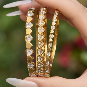 Luxury Heart 5A Zircon Bangle Stainless Steel Unique Design Stackable <b>Bracelet</b> for Ladies - Product Image 3