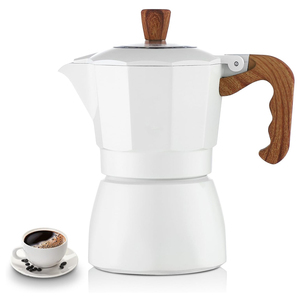 เครื่องชงกาแฟเอสเพรสโซแบบคลาสสิก หม้อ<span class=keywords><strong>กาแฟ</strong></span>สำหรับใช้ในบ้าน สีดำขาว พร้อมด้ามจับไม้ - Product Image 3