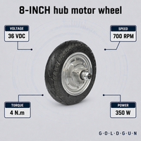 Moteur de roue électrique GOLDGUN 8 pouces 36V 350W 730 tr/min 5 Nm haute vitesse avec frein à tambour pour scooter électrique et vélo